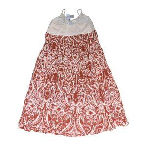 Cupio Women's Sleeveless Tiered Maxi Dress w Crochet Bodice XL Ivory & Rust BOHO